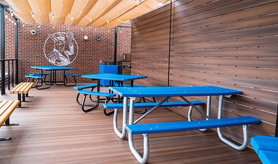 Outdoor seating area with benches